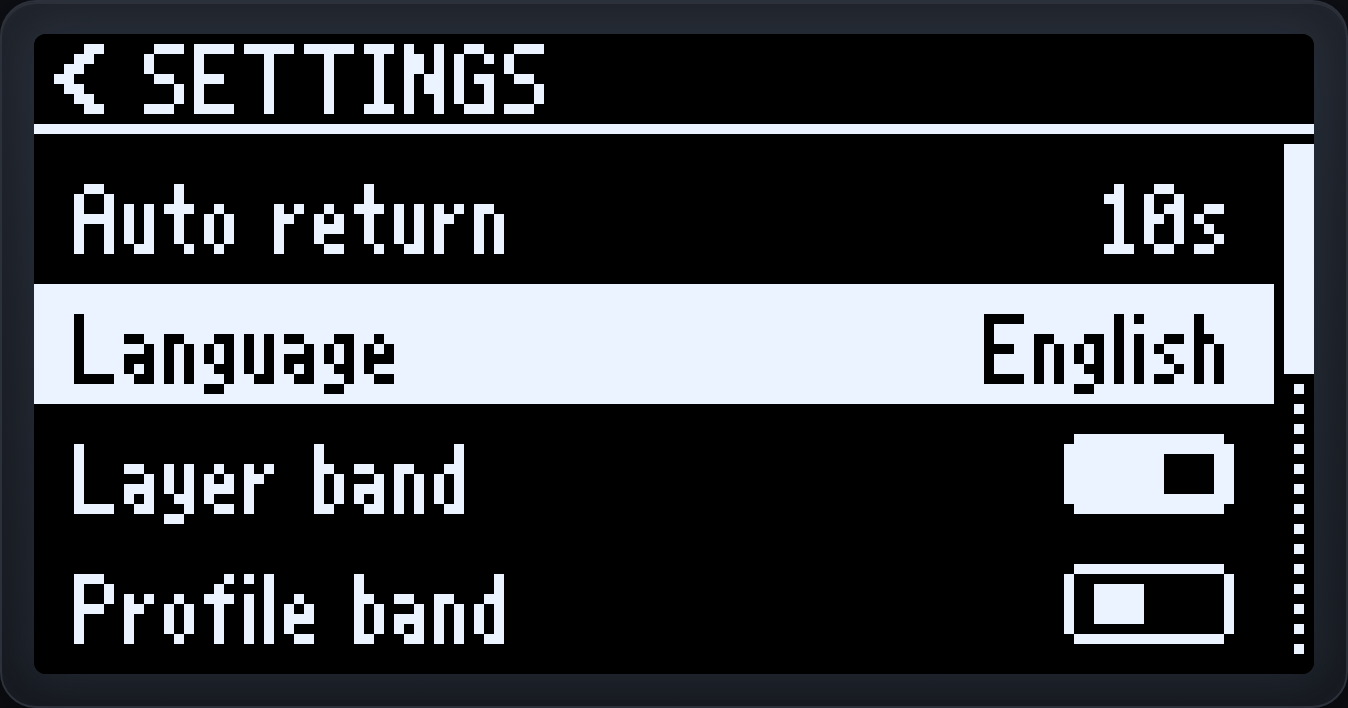 Vision 6 Settings menu